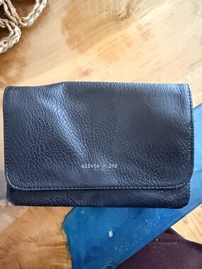 Olivia + Joy Navy Pebble Leather Wallet Clutch